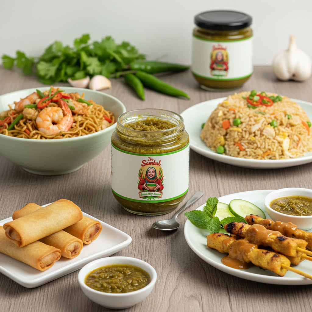 Ibu Sambal Green Chili with Asian Food