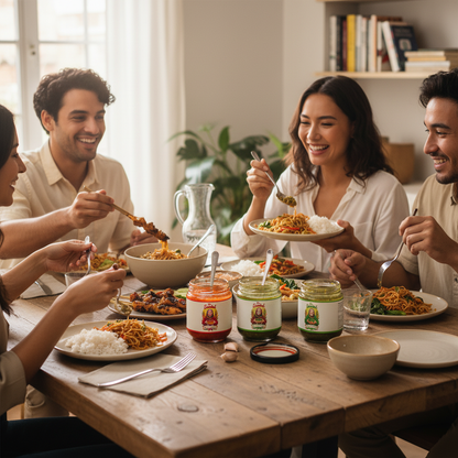 People Enjoying Meal with Ibu Sambal